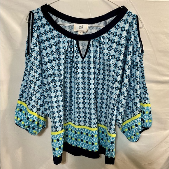Eci New York Blue Cold Shoulder Top - Picture 1 of 4